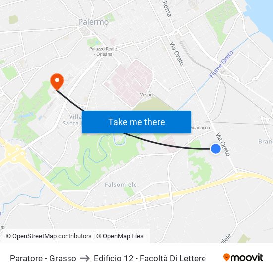 Paratore - Grasso to Edificio 12 - Facoltà Di Lettere map