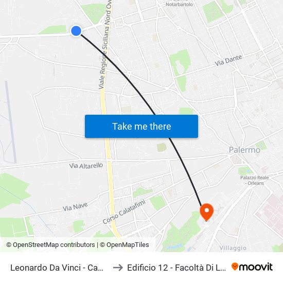 Leonardo Da Vinci - Camilliani to Edificio 12 - Facoltà Di Lettere map