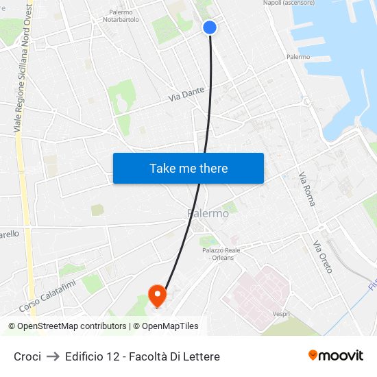 Croci to Edificio 12 - Facoltà Di Lettere map
