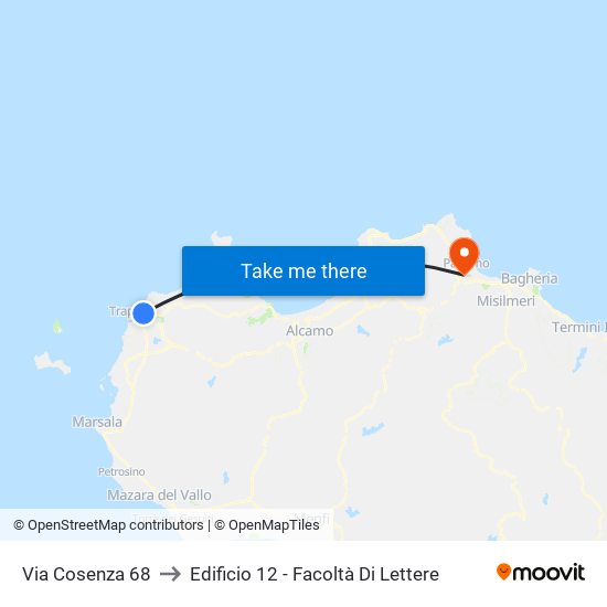 Via Cosenza 68 to Edificio 12 - Facoltà Di Lettere map