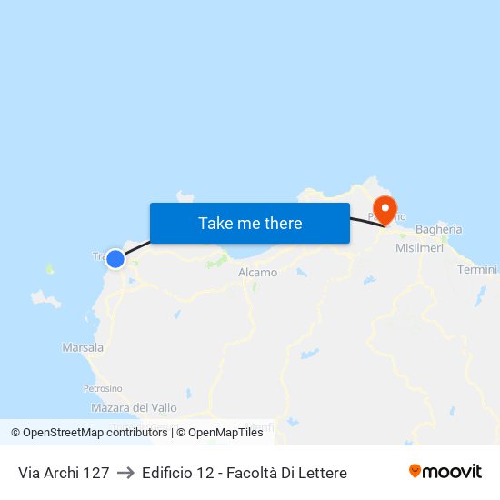 Via Archi 127 to Edificio 12 - Facoltà Di Lettere map
