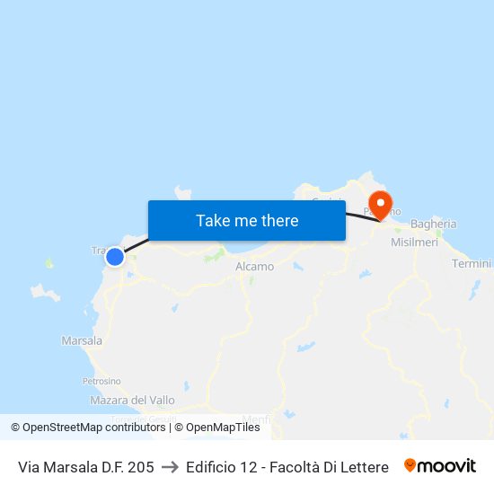 Via Marsala D.F. 205 to Edificio 12 - Facoltà Di Lettere map