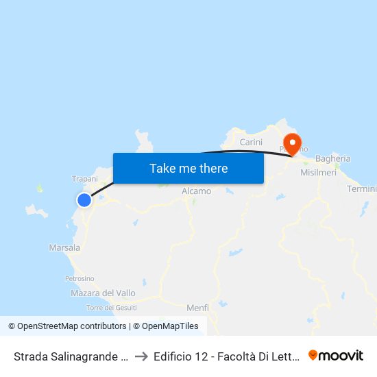 Strada Salinagrande 41 to Edificio 12 - Facoltà Di Lettere map
