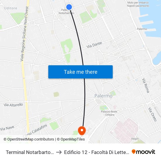 Terminal Notarbartolo to Edificio 12 - Facoltà Di Lettere map