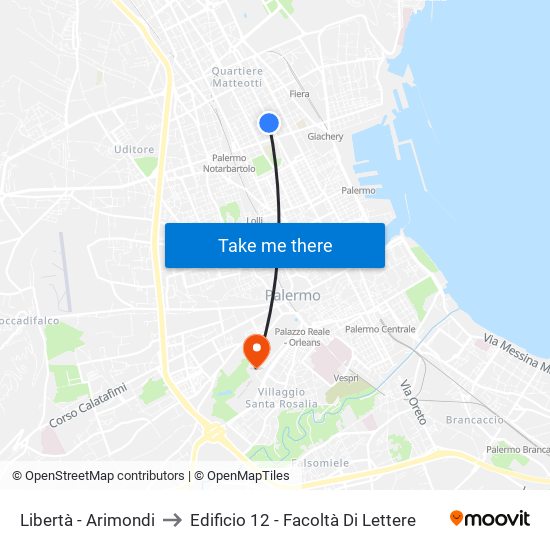 Libertà - Arimondi to Edificio 12 - Facoltà Di Lettere map