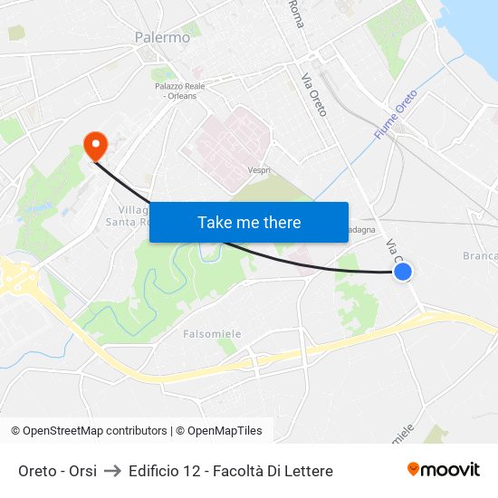 Oreto - Orsi to Edificio 12 - Facoltà Di Lettere map