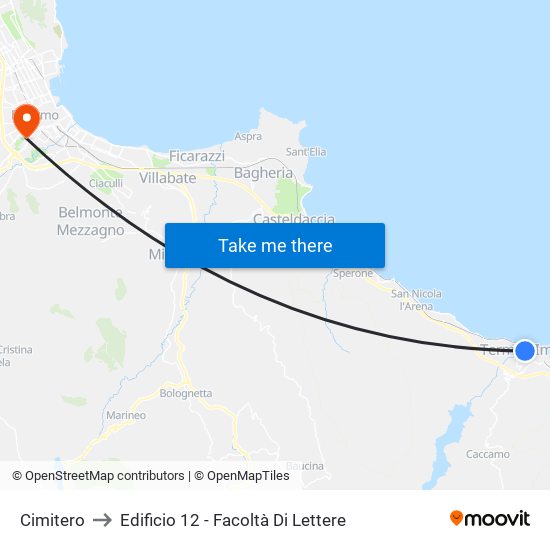 Cimitero to Edificio 12 - Facoltà Di Lettere map