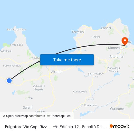 Fulgatore Via Cap. Rizzo 211 to Edificio 12 - Facoltà Di Lettere map