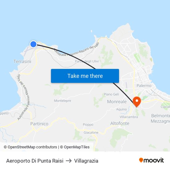 Aeroporto Di Punta Raisi to Villagrazia map