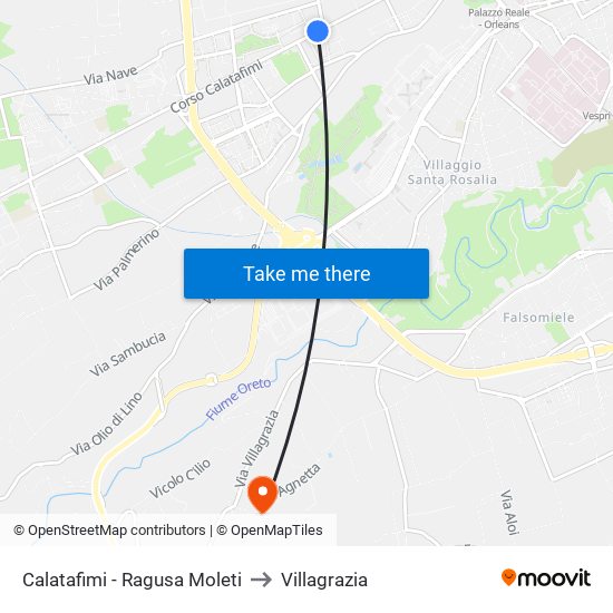 Calatafimi - Ragusa Moleti to Villagrazia map