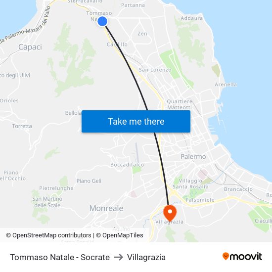 Tommaso Natale - Socrate to Villagrazia map