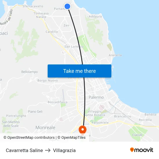 Cavarretta Saline to Villagrazia map