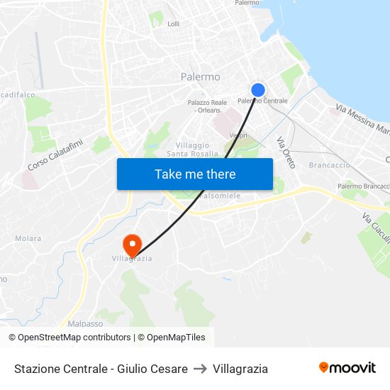 Stazione Centrale - Giulio Cesare to Villagrazia map