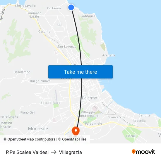 P.Pe Scalea Valdesi to Villagrazia map