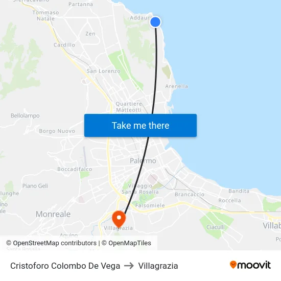 Cristoforo Colombo De Vega to Villagrazia map