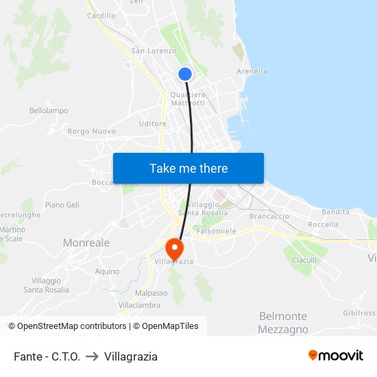 Fante - C.T.O. to Villagrazia map