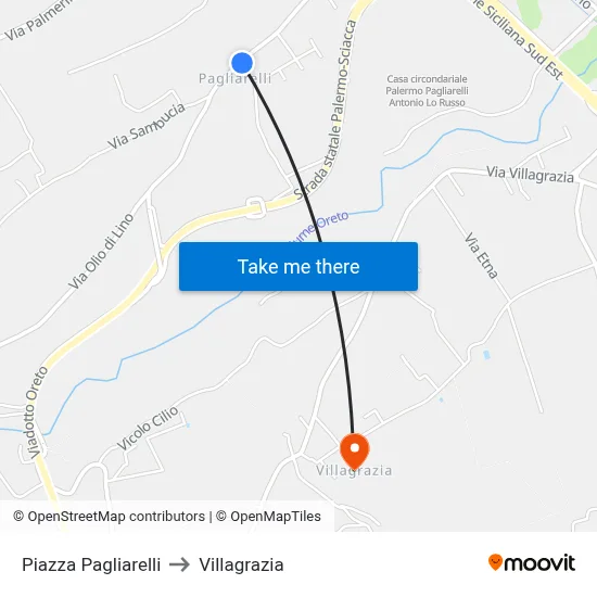 Pagliarelli Square to Villagrazia map
