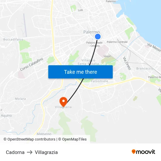 Cadorna to Villagrazia map