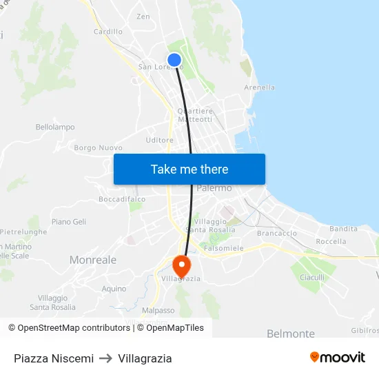 Niscemi Square to Villagrazia map