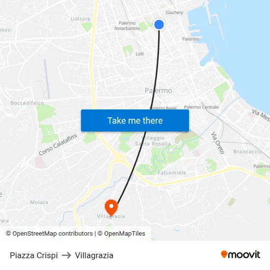 Crispi Square to Villagrazia map