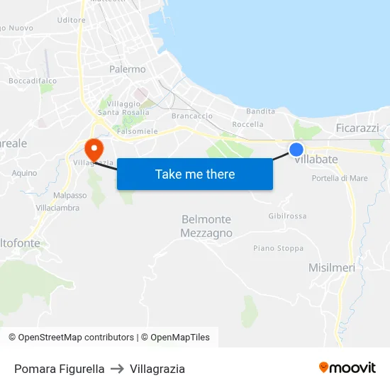 Pomara Figurella to Villagrazia map