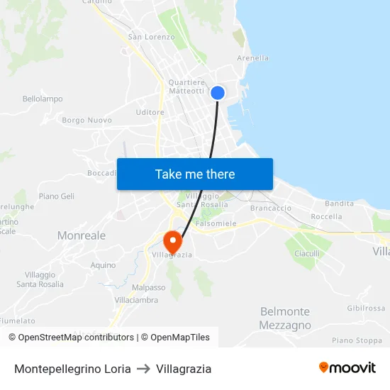 Montepellegrino Loria to Villagrazia map