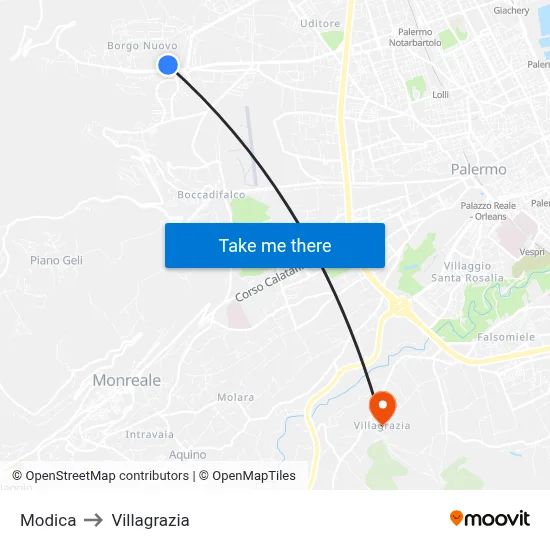 Modica to Villagrazia map