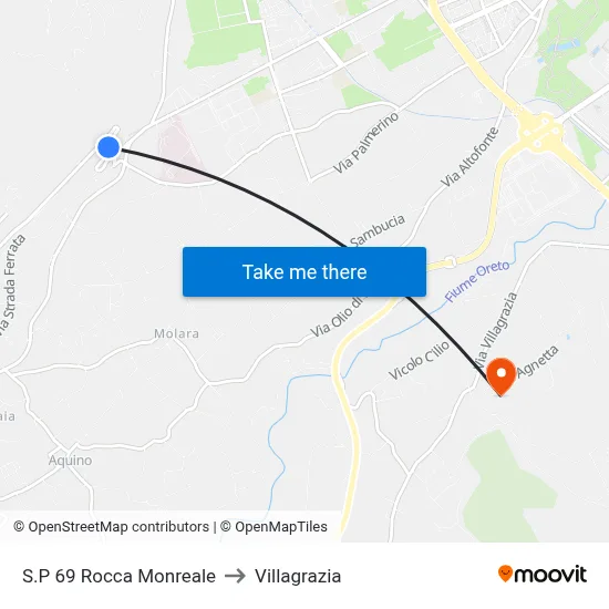 S.P 69 Rocca Monreale to Villagrazia map