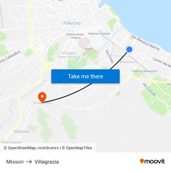 Missori to Villagrazia map