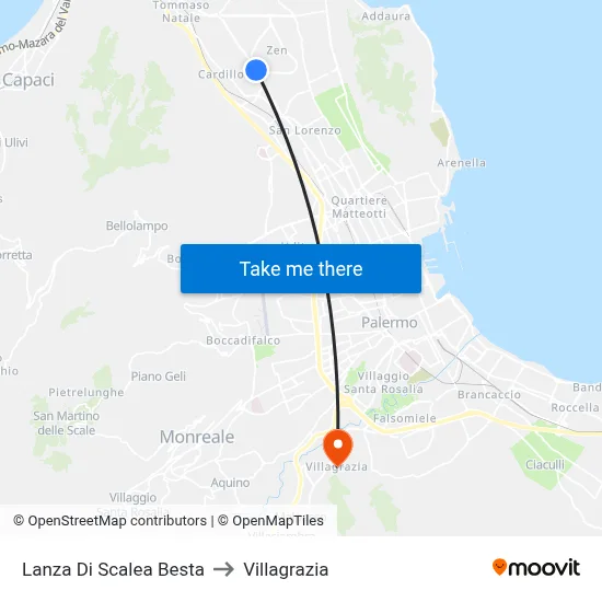 Lanza Di Scalea Besta to Villagrazia map