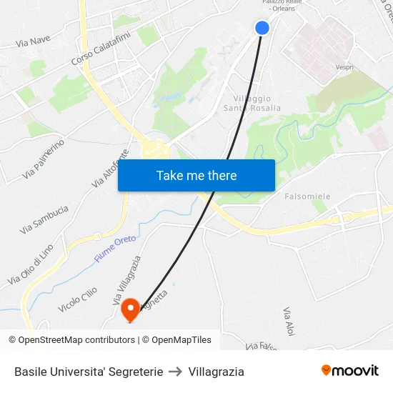 Basile University Offices to Villagrazia map