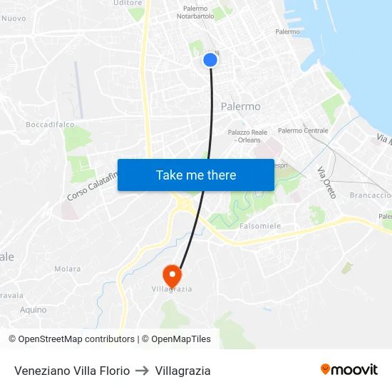 Veneziano Villa Florio to Villagrazia map