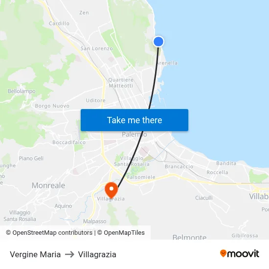 Virgin Mary to Villagrazia map