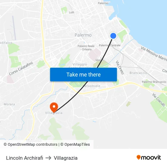 Lincoln Archirafi to Villagrazia map