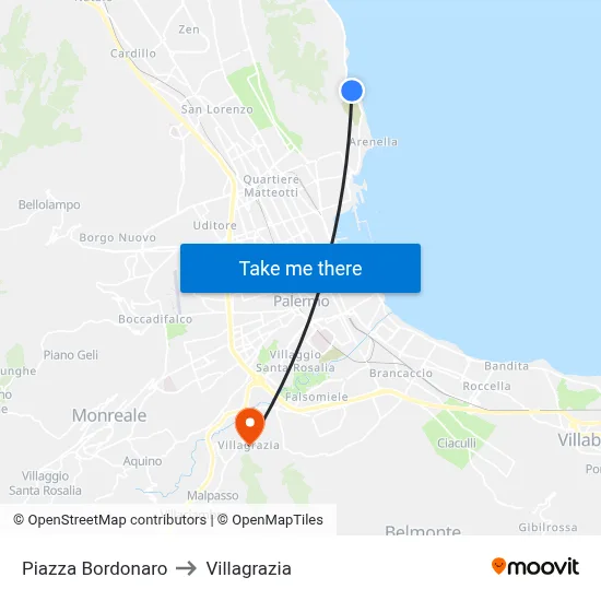 Bordonaro Square to Villagrazia map