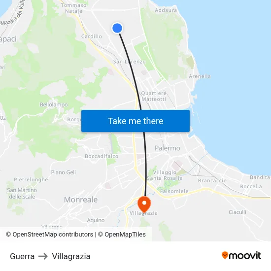 Guerra to Villagrazia map