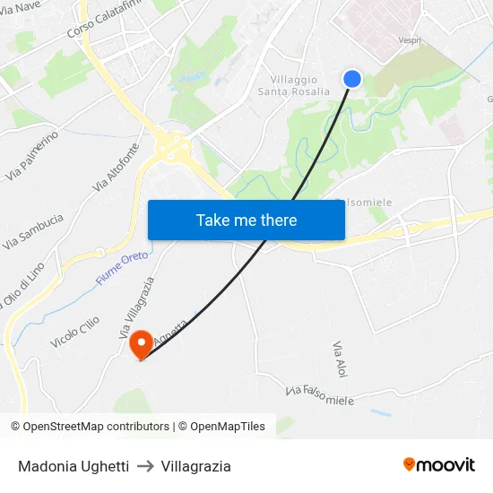 Madonia Ughetti to Villagrazia map