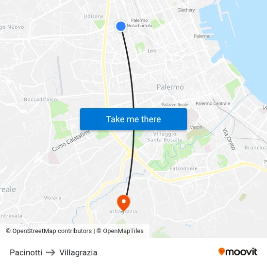 Pacinotti to Villagrazia map