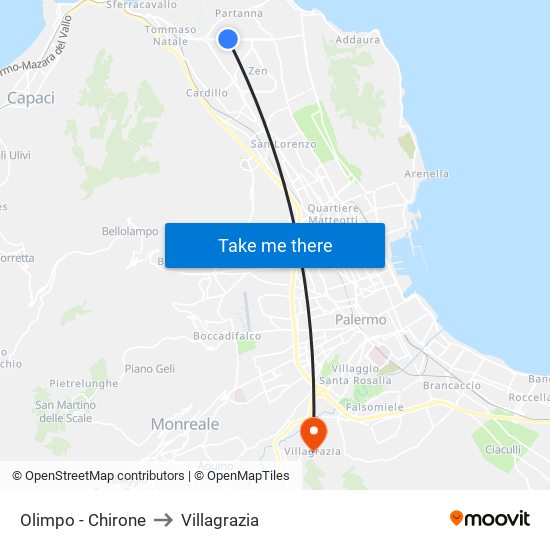 Olimpo - Chirone to Villagrazia map