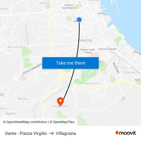 Dante - Piazza Virgilio to Villagrazia map