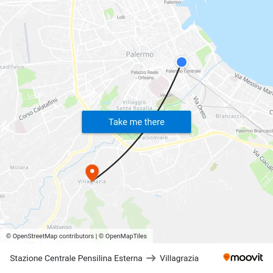 Stazione Centrale Pensilina Esterna to Villagrazia map