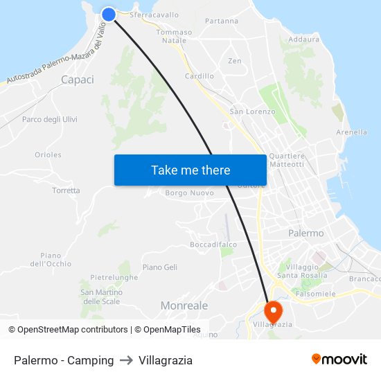 Palermo - Camping to Villagrazia map