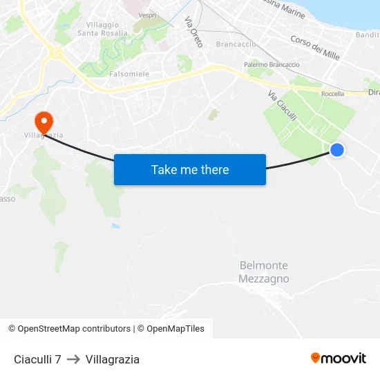 Ciaculli 7 to Villagrazia map
