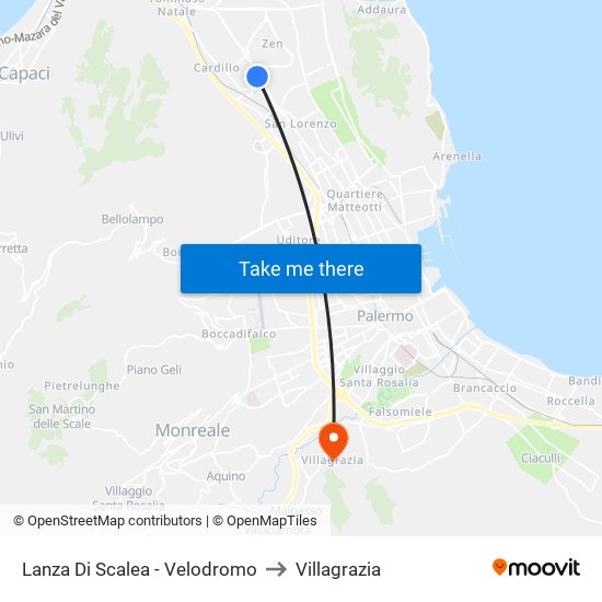 Lanza Di Scalea - Velodromo to Villagrazia map