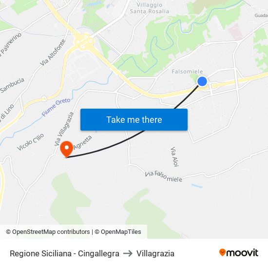 Regione Siciliana - Cingallegra to Villagrazia map