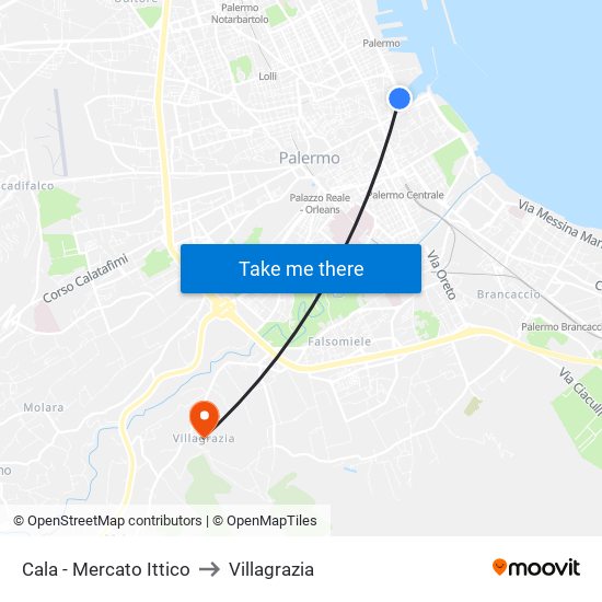 Cala - Mercato Ittico to Villagrazia map