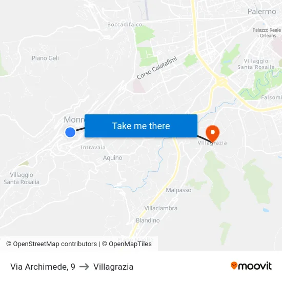 Piazza Inghileri to Villagrazia map