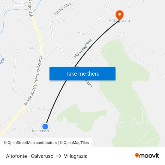 Altofonte - Calvaruso to Villagrazia map