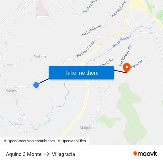 Aquino 3 Monte to Villagrazia map