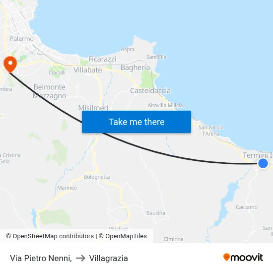 Via Pietro Nenni, to Villagrazia map